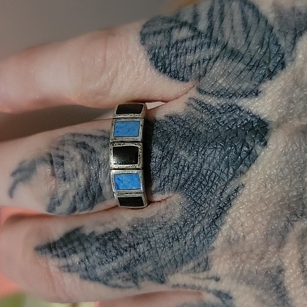 925 Real Turquoise & Black Onyx Ring